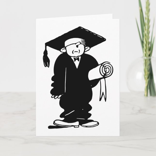 Carte Retro Vintage Noir & Blanc Funny Graduation Garçon (Devant)