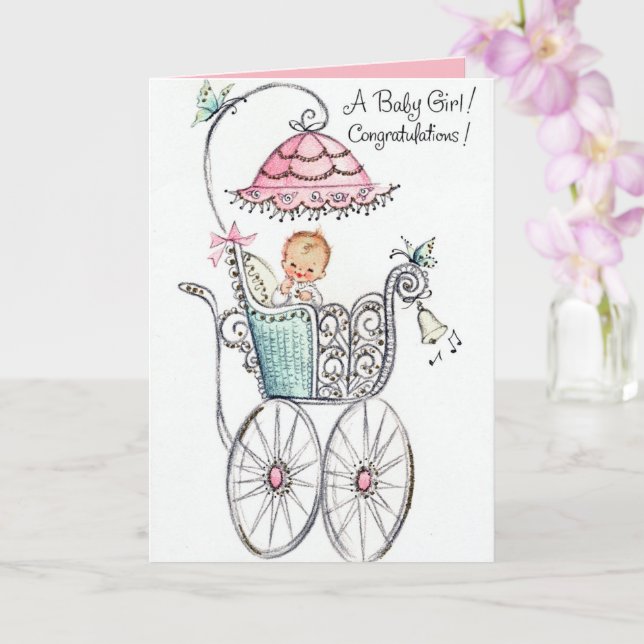 Carte retro vintage petite fille ajouter un sentiment (Orchidée)