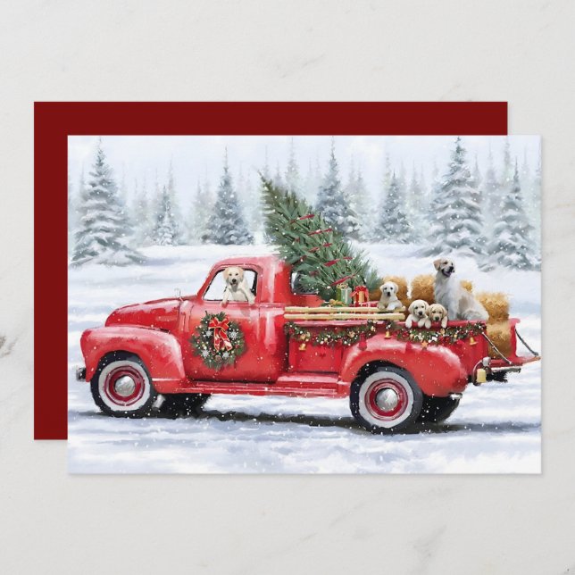 Carte Retro Vintage Red Farm Truck Christmas 2025 (Devant / Derrière)