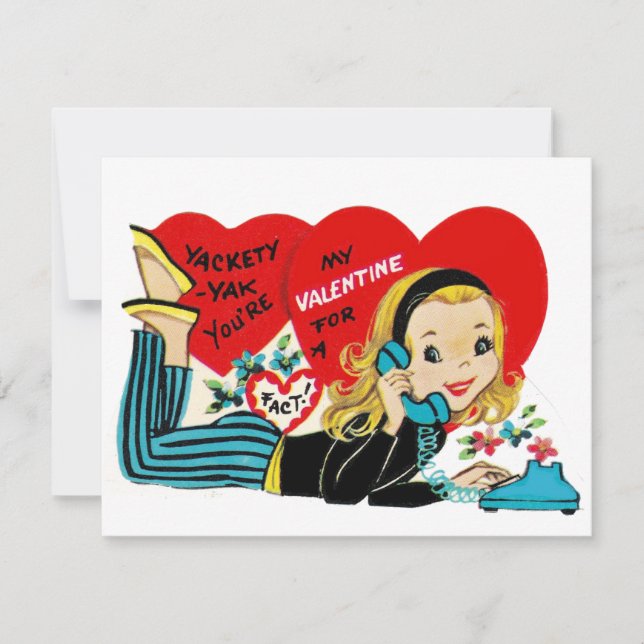 Carte Retro Vintage Valentine Phone Girl Card (Devant)