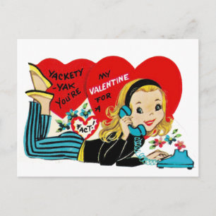 Carte Retro Vintage Valentine Phone Girl Card