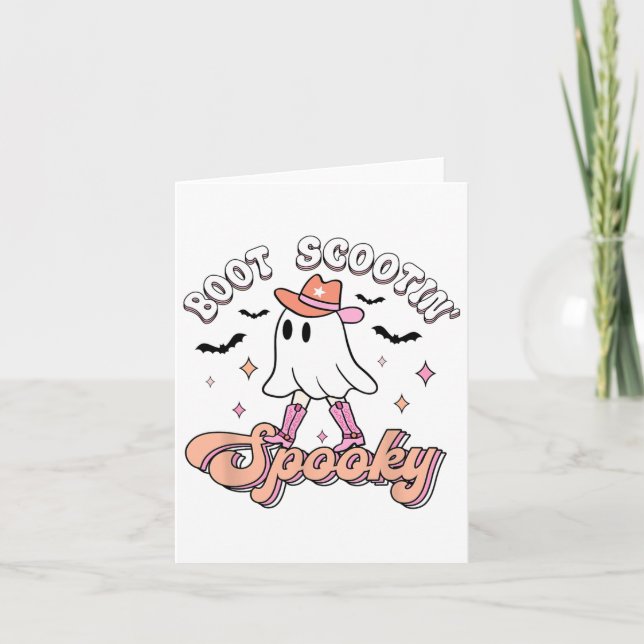 Carte Retro Western Halloween Cute Ghost Funny Boot Scoo (Devant)