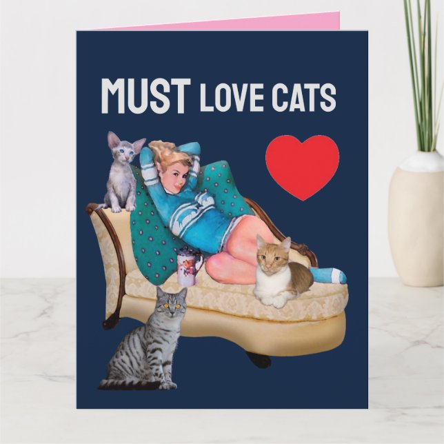 CARTE RETRO WOMAN (FEMME DE MÉNAGE) CAT VALENTINE'S DAY  (Devant)