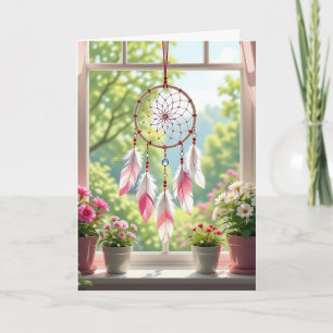 Carte Rêveur rose et fenêtre Plante Anniversaire