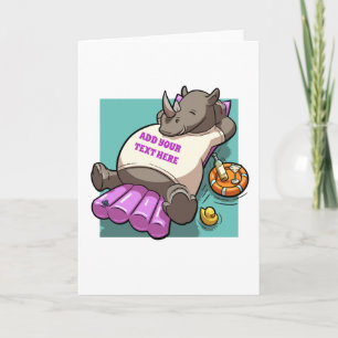 Carte Rhino Relaxant Sur Un Lilo Drôle Cartoon