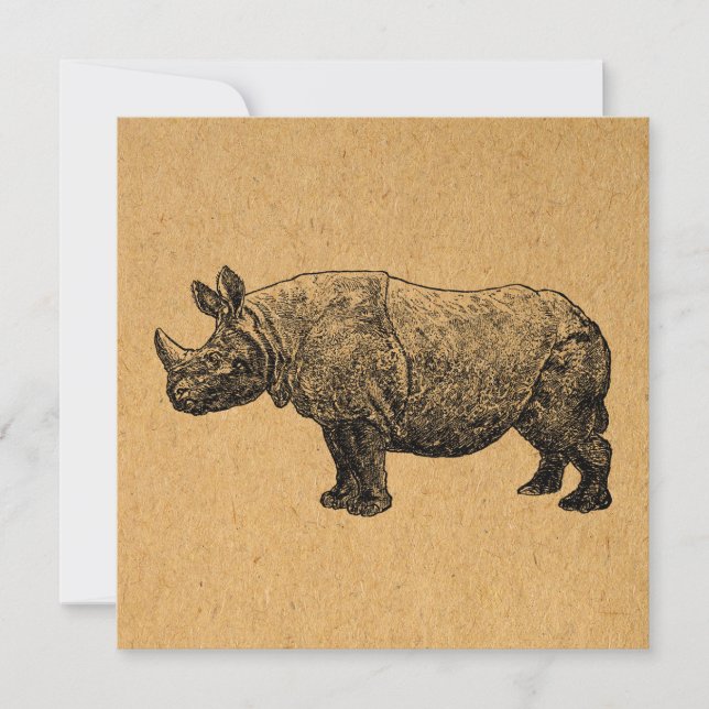 Carte Rhinoceros Art Rhino Vintage Illustration (Devant)