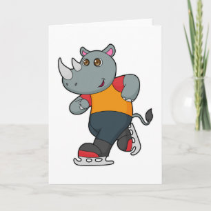 Carte Rhinocéros au patinage sur glace avec patins à gla