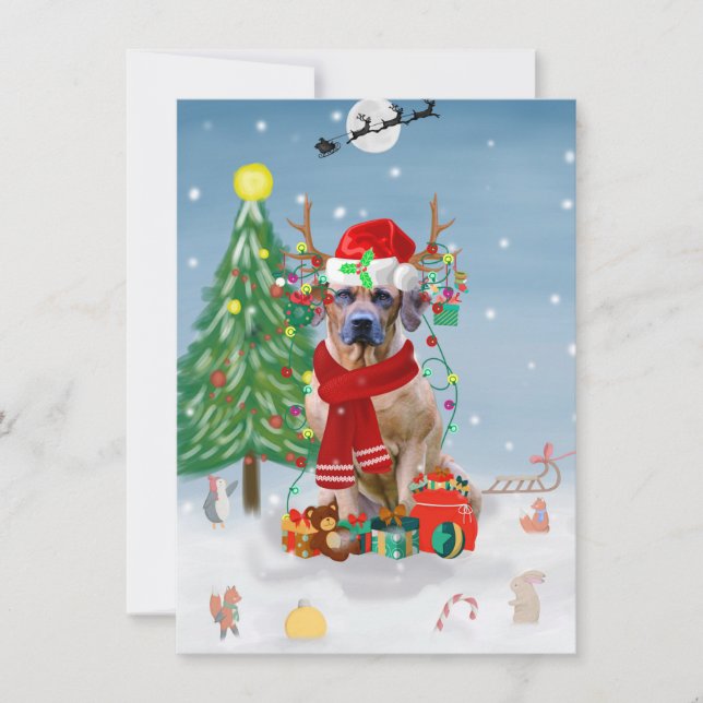 Carte Rhodesian Ridgeback Chien dans neige cadeau de Noë (Devant)