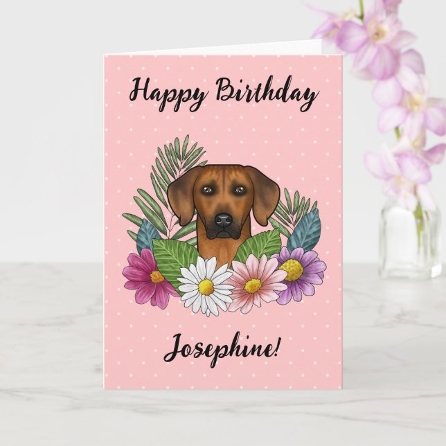 Carte Rhodesian Ridgeback Chien Et Fleurs Joyeux Anniver (Orchidée)