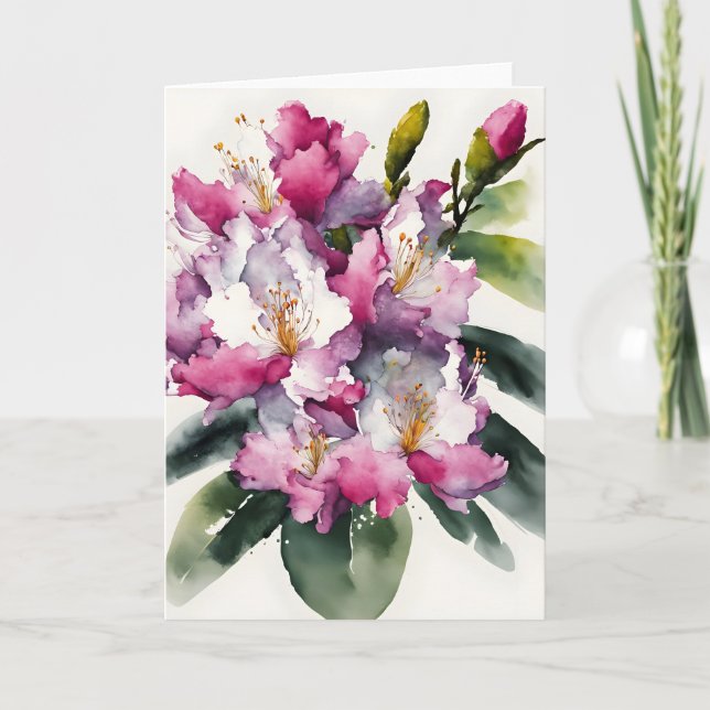 Carte Rhododendron - Fleurs aquarelle (Devant)