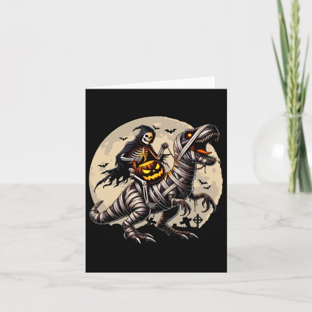 Carte Riding Mummy Dinosaur T Rex Citrouille Funny Hallo (Devant)