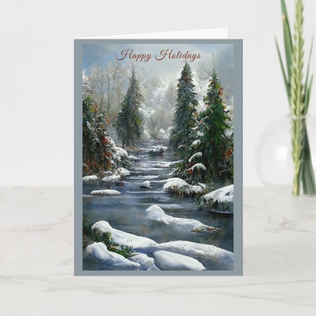 Carte Rivière de campagne de forêt d'hiver Noël  (Devant)