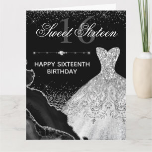 Carte Robe à aquarelle argentée Glamour Sweet 16 Anniver