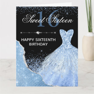 Carte Robe aquarelle bleu clair Sweet 16 Anniversaire