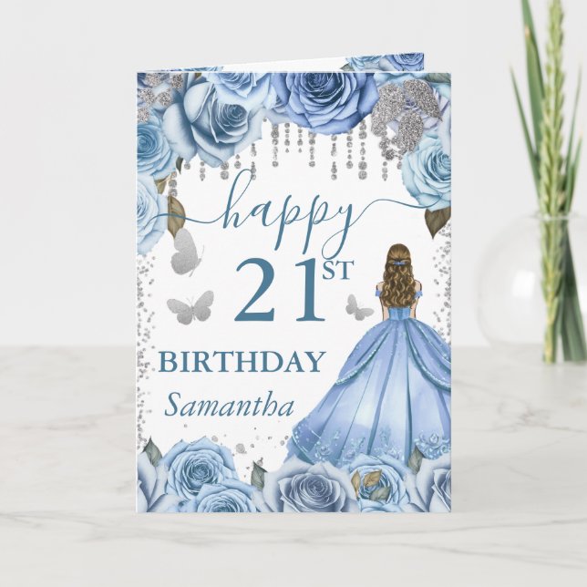 Carte Robe Bleu Clair Princesse Blonde Anniversaire (Devant)