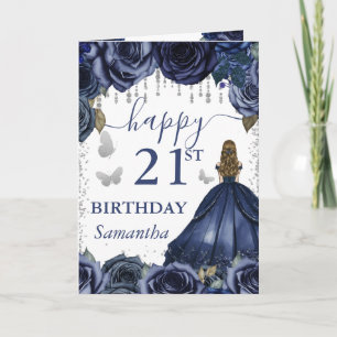 Carte Robe Bleu Marine Princesse Blonde Anniversaire
