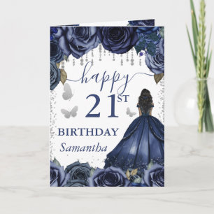 Carte Robe Bleu Marine Princesse Peau Noire Anniversaire