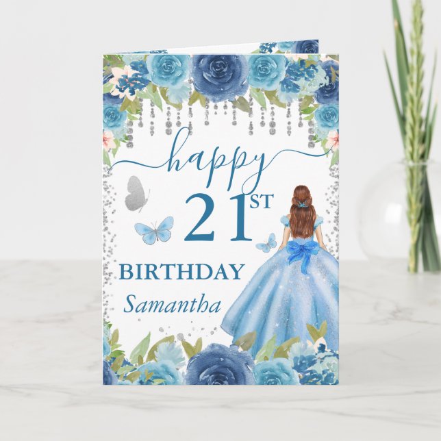 Carte Robe Bleue Clair Princesse aux Cheveux Roux Annive (Devant)