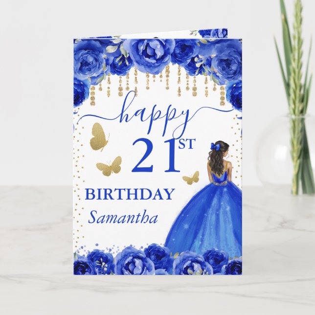 Carte Robe Bleue Royale Princesse à Peau Noire Anniversa (Devant)