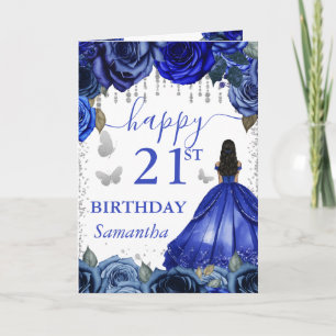 Carte Robe Bleue Royale Princesse Peau Noire Anniversair