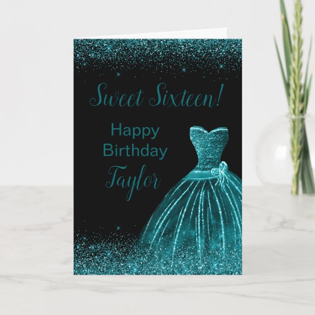 Carte Robe Bleue turquoise Faux Parties scintillant Douc (Devant)