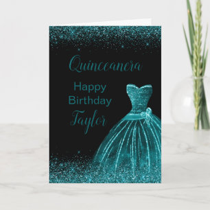 Carte Robe bleue turquoise Faux Parties scintillant Quin