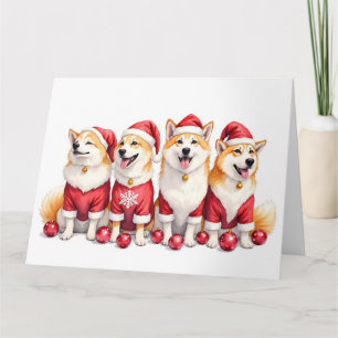 Carte Robe de Noël Akita Chapeau de Père Noël