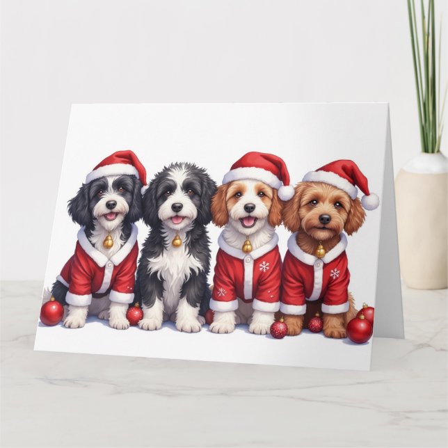 Carte Robe de Noël Bernedoodle Chapeau de Père Noël (Devant)