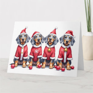 Carte Robe de Noël Bluetick Coonhound Chapeau de Père No