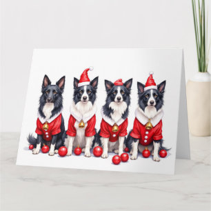 Carte Robe de Noël Border Collie Chapeau de Père Noël