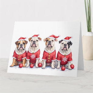 Carte Robe de Noël Bulldog Chapeau de Père Noël