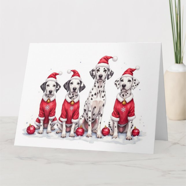 Carte Robe de Noël dalmate avec chapeau de Père Noël (Devant)
