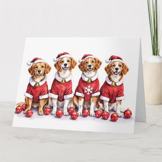 Carte Robe de Noël de Brittany Spaniel Chapeau de Père N (Devant)
