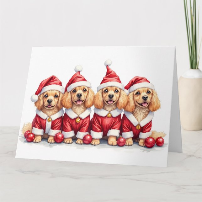 Carte Robe de Noël Lhasa Apso Chapeau de Père Noël (Devant)