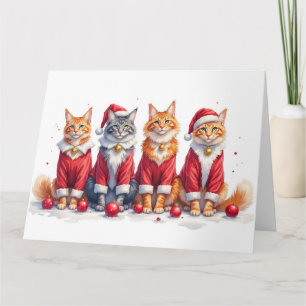 Carte Robe de Noël Maine Coon Chapeau de Père Noël