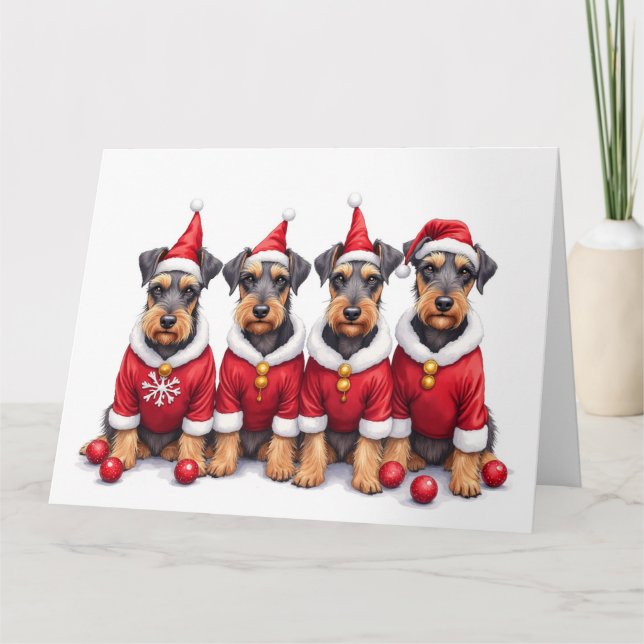 Carte Robe de Noël pour Airedale Terrier avec Chapeau de (Devant)
