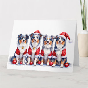 Carte Robe de Noël pour Berger Australien avec Chapeau d