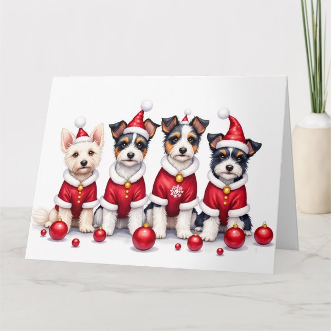 Carte Robe de Noël pour Biewer Terrier avec chapeau de P (Devant)
