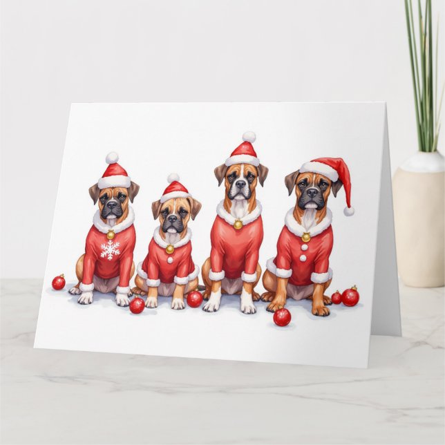 Carte Robe de Noël pour Boxer avec Chapeau de Père Noël (Devant)