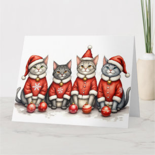 Carte Robe de Noël pour chat bleu oriental avec chapeau