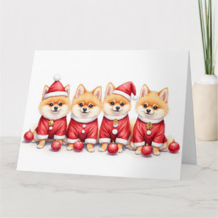 Carte Robe de Noël pour Pomeranian avec Chapeau de Père