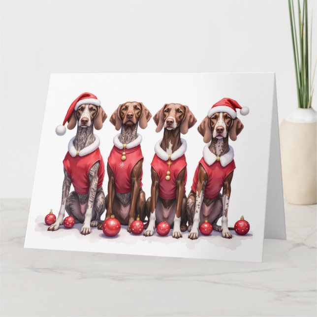 Carte Robe de Noël Santa Pointer allemand à poil court (Devant)