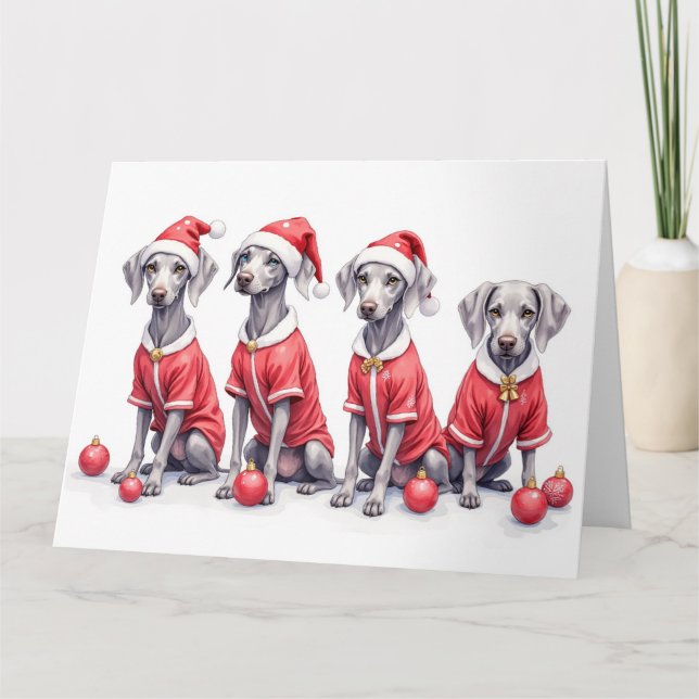 Carte Robe de Noël Weimaraner Chapeau de Père Noël (Devant)
