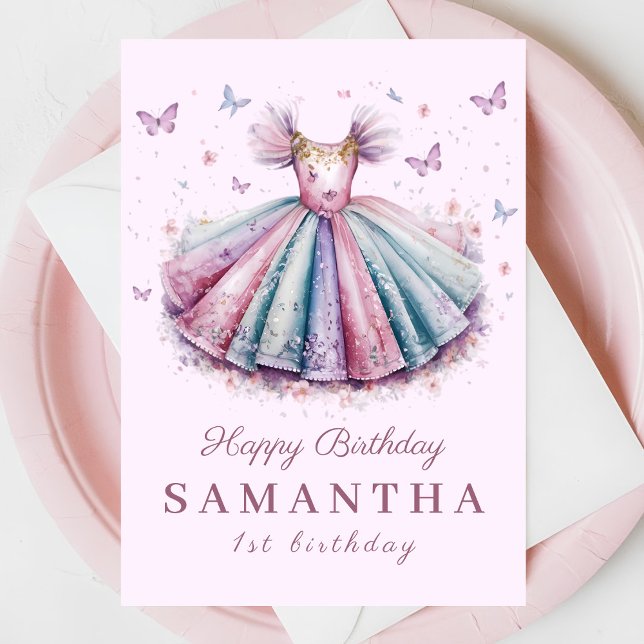 Carte Robe de princesse Pastel pour 1er anniversaire (Créateur téléchargé)
