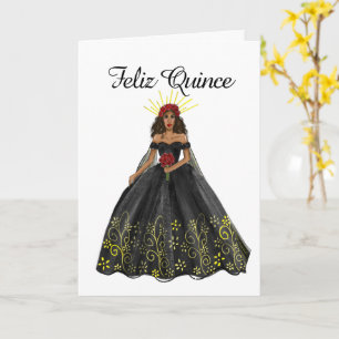 Carte Robe de Quinceanera noir et or Anniversaire