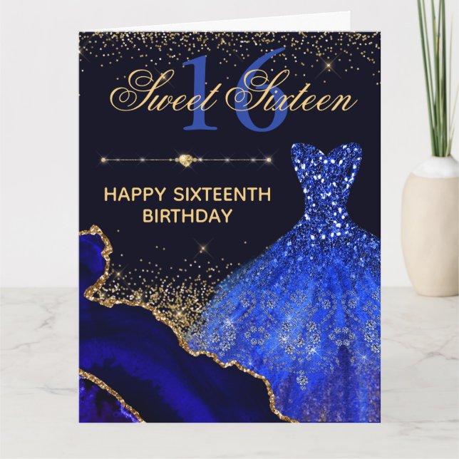 Carte Robe et agate bleu Aquarelle Douce 16 Anniversaire (Devant)