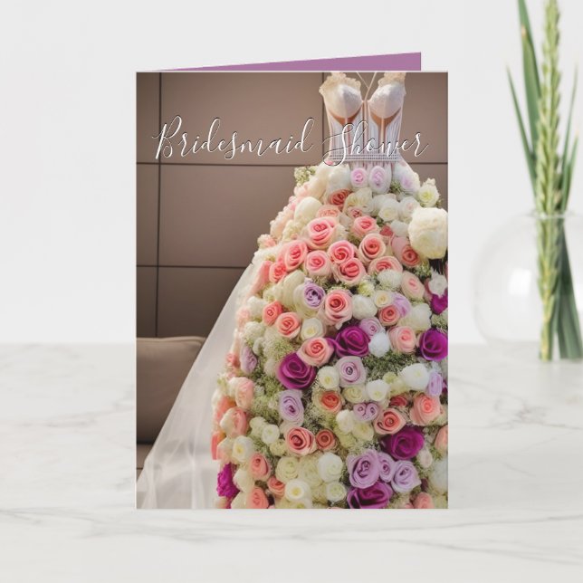 Carte Robe Mariage fleurie Rose colorée (Devant)