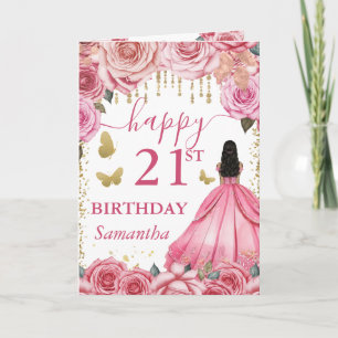 Carte Robe Rose Clair Princesse à Peau Noire Anniversair