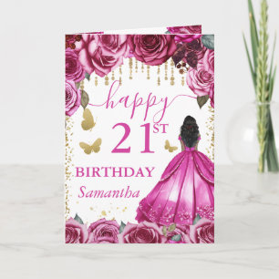 Carte Robe rose Fuchsia Peau foncée princesse Anniversai