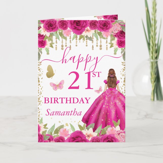 Carte Robe Rose Fuschia Princesse aux Cheveux Rouges Ann (Devant)
